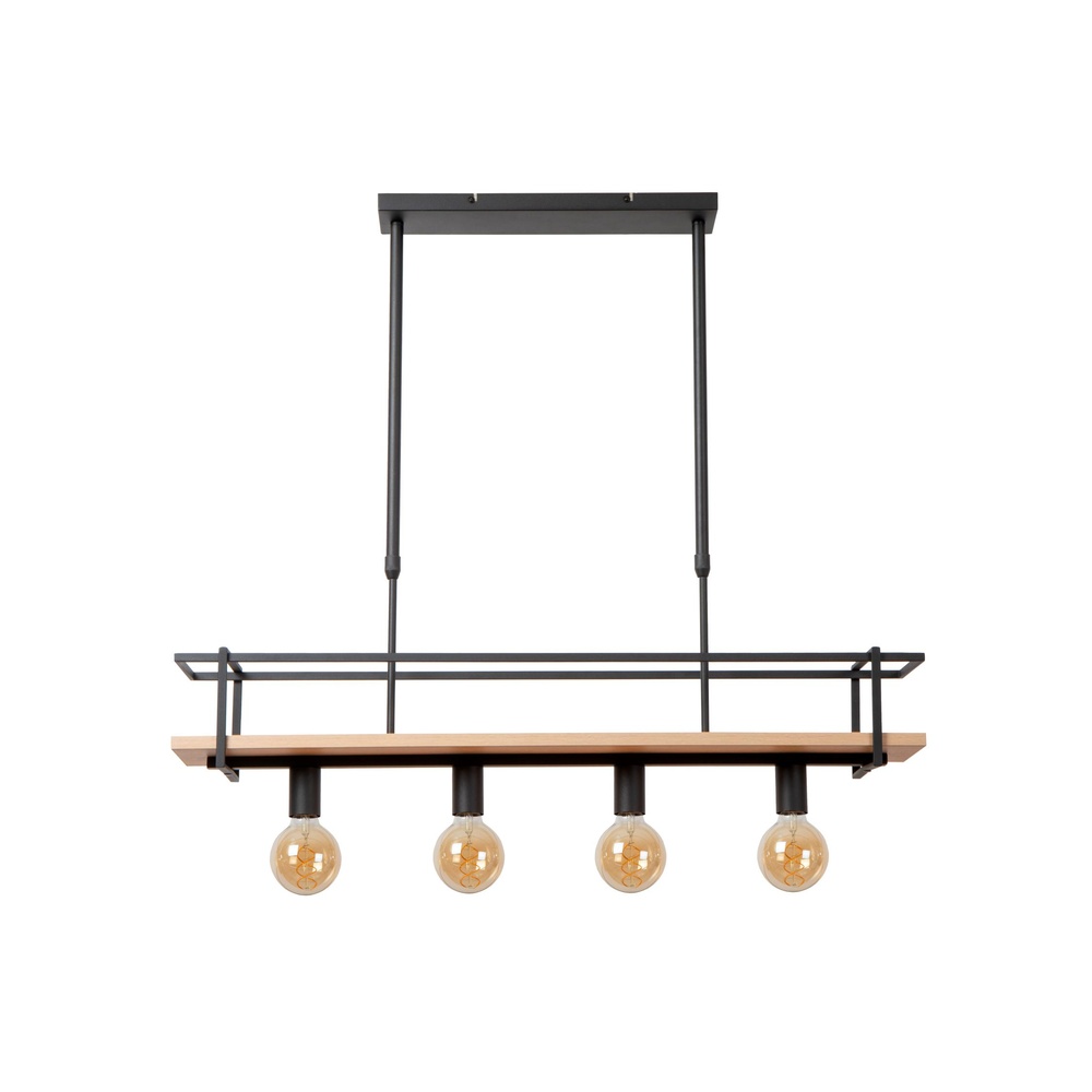 Lucide 4-lichts hanglampMilonga zwart met hout - 21432/04/30